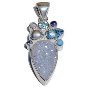 Starborn 925 Sterling Pendant with Blue Topaz, Amethyst Stones and Pearls